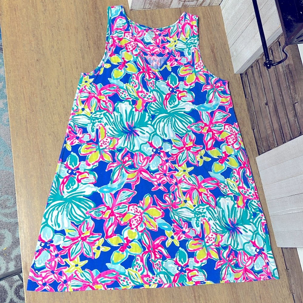 Lily Pulitzer Blythe casa azul 100% pima cotton stretchy c neck vibrant dress